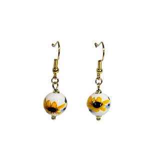Earrings: Ceramic Bead Sunflower Earrings