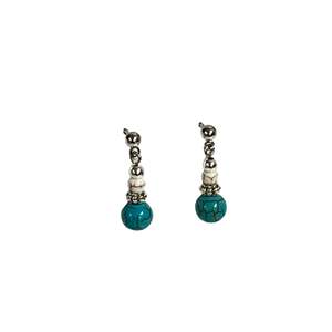 Earrings: Turquoise Stone Silver Bead Drop Earrings