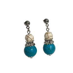 Turquoise & Cream Stone Bead Filagree Drop