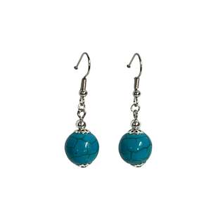Earrings: Turquoise Large Stone Round Bead Drop Earrings