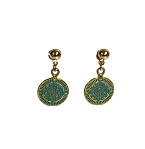 Earrings: Verdigris Patina Gold Coin Drop Earrings