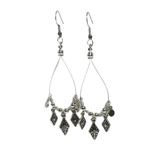 Silver Teardrop Charm Bead Drop Earrings