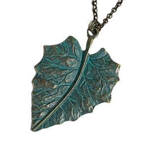 Necklaces: Fallen Leaf - Petina Green Bronze Pendant