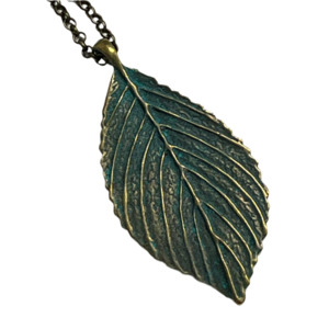 Necklaces: Large Antique Bronze Petina Leaf Pendant