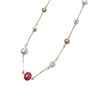 Necklaces: Ceramic Pearl Bead Gold Chain