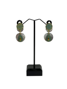 Shell Verdigris Coin Teardrop Earrings