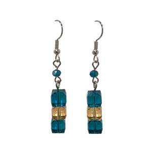 Trio Square Bead Silver Drop Earring