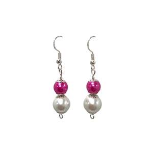 Pink Silver Pearl 2 Bead Earring