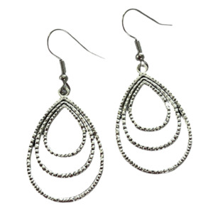 Shimmering Silver: Triple Silver Teardrop Drop Earrings