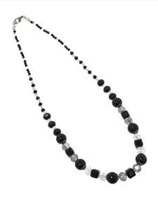 Midnight Noir: Black and Crystal Clear Bead Necklace