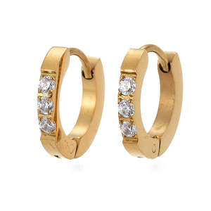 Golden Glow: Gold Stainless Steel Huggie Cubic Zirconia Earrings