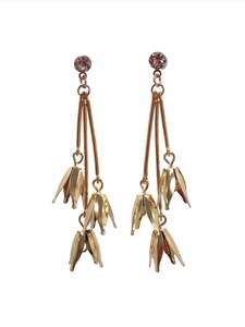 Gold Flower Triple Drop Earrings
