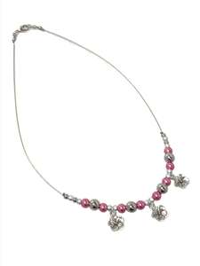 Pretty In Pink: Pink Bead Hibiscus Charm Necklace