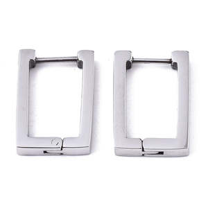 Huggies Stainless Steel Hoops: Stainless Steel Rectangle Huggie Hoop Earrings