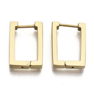 Huggies Stainless Steel Hoops: 18K Gold Stainless Steel Rectangle Huggie Hoop Earrings