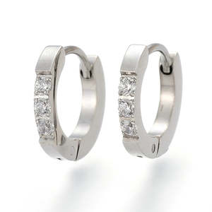 Huggies Stainless Steel Hoops: Stainless Steel Huggie Cubic Zirconia Earrings