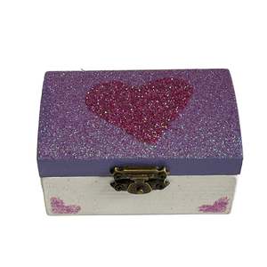 White Chest Purple Glitter Hearts - Jewellery Box