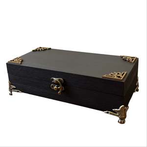 Jewellery Boxes: Large Black & Gold Jewellery Box with Mirror – Antique Filigree Detail
