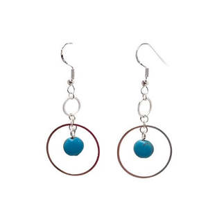 Turquoise Blue Green Dreams: Silver Hoop Turquoise Bead Earrings