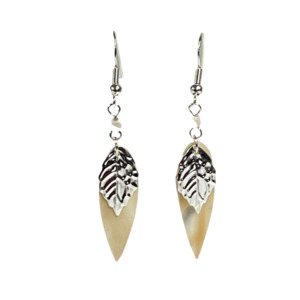 Shell Metal Leaf Overlay Drop Earrings