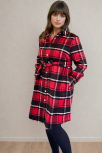 Coats & Jackets: Wool Shirt Dress - Red Check
