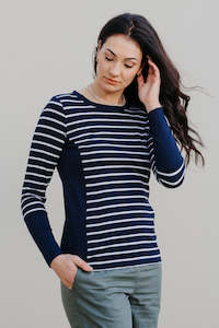 Tops: Merino Freja Top, Navy Stripe