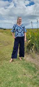 Tops: Sorrento Top - Blue Palm Linen