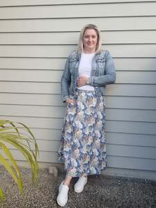 Skirts: Molly Skirt - Blue Floral Linen