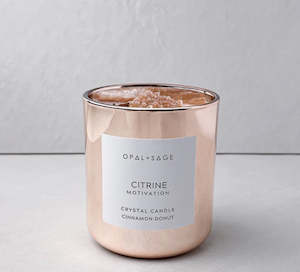 Opal Sage: Opal + Sage Citrine Crystal Candle Large Jar - Rose Gold
