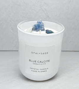 Opal Sage: Opal + Sage Blue Calcite Crystal Candle Large Jar
