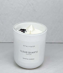Opal Sage: Opal + Sage Clear Quartz Crystal Candle Large Jar - White Gloss