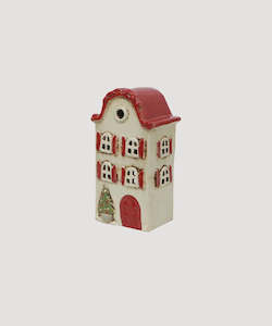 Gifting: Alsace Tea Light Villa Christmas Stone w/ Red Shutters