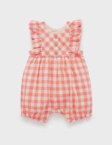 Gingham Romper - Coral
