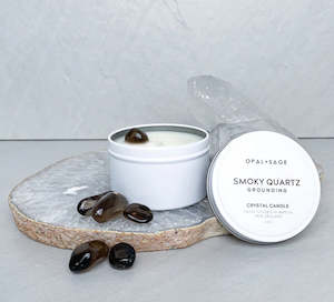 Scented Candles: Opal + Sage Smoky Quartz Crystal Candle - Small Tin