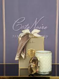 Home Fragrance: Côte Noire Blonde Vanilla Herringbone Candle w/ Scarf & Gold Bee Brooch
