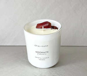 Scented Candles: Opal + Sage Mookaite Jasper Crystal Candle Large Jar - White Gloss