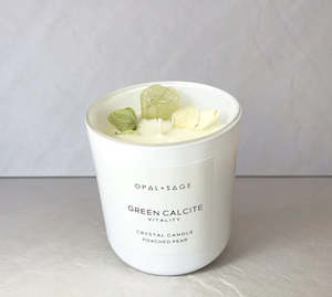 Scented Candles: Opal + Sage Green Calcite Crystal Candle Large Jar