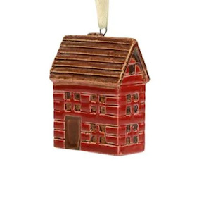Christmas Decor: Petite Chalet Hanging House Brown Red Tree Ornament