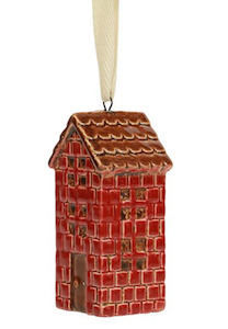 Christmas Decor: Grand Chalet Hanging House Brown Red Tree Ornament