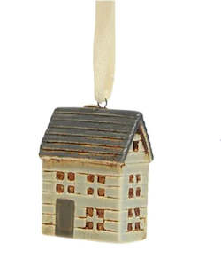 French Country Tree Ornament Hanging House Petite Grey White