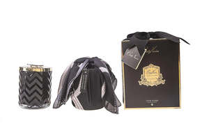 Home Fragrance: Cote Noire Queen of the Night Black Herringbone Candle w/ Scarf & Bee Brooch