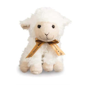 Parrs: Sheep Soft Toy Sitting Wearing Gold NZ Ribbon