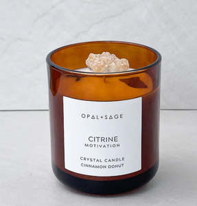 Opal + Sage Citrine Crystal Candle Large Jar - Amber