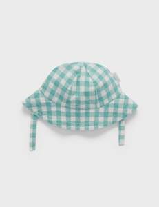 Baby And Child: Linen Blend Hat - Lagoon Gingham
