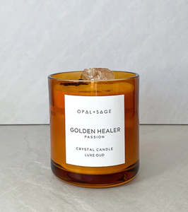 Opal + Sage Golden Healer Crystal Candle Large Jar
