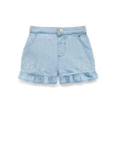 Faded Denim Daisy Ruffle Shorts