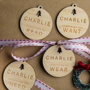 Wear Want Need Read Gift Tags: Personalised Tree - Want, Need, Wear, Read Tags
