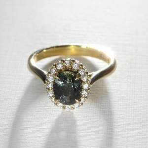 Engagement Ring: Oval Forest Green Sapphire & Diamond Ring