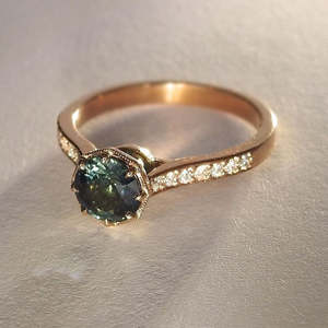 Engagement Ring: Forest Green Sapphire & Diamond Ring