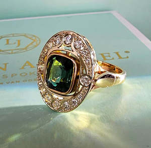 Engagement Ring: Art Deco Green Sapphire & Diamond Ring